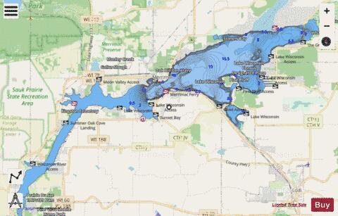Lake Wisconsin depth contour Map - i-Boating App - Streets
