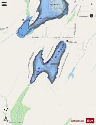 Phillips Lake depth contour Map - i-Boating App - Streets
