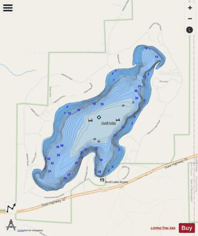 Anvil Lake depth contour Map - i-Boating App - Streets