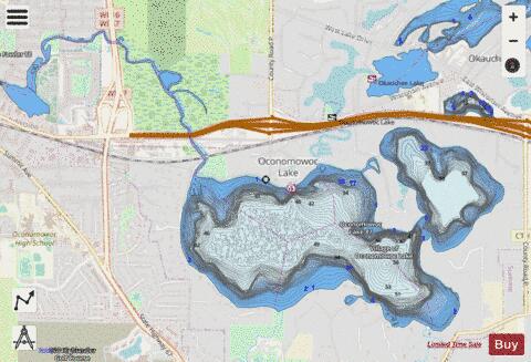 Oconomowoc Lake 87 depth contour Map - i-Boating App - Streets